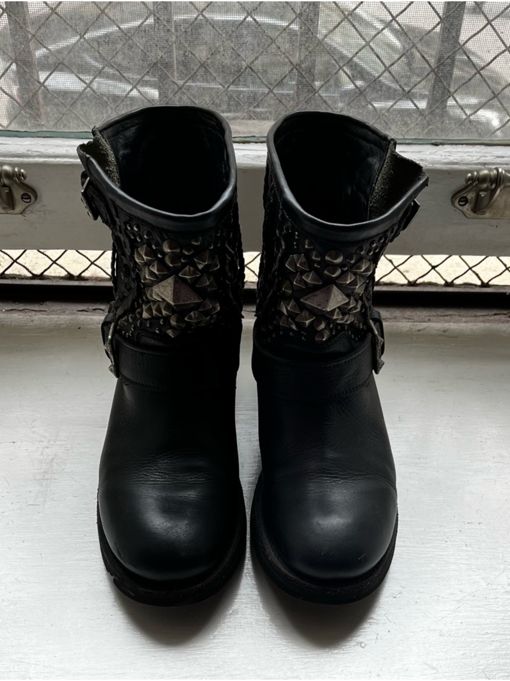 Ash Black Leather Studded Booties